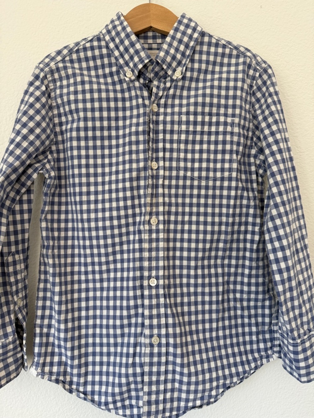 Crewcuts J Crew Blue/White Gingham Checker Button-Down cotton Shirt boys sz 6-7
